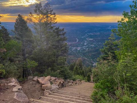 Stock image of the Manitou Incline during sunrise