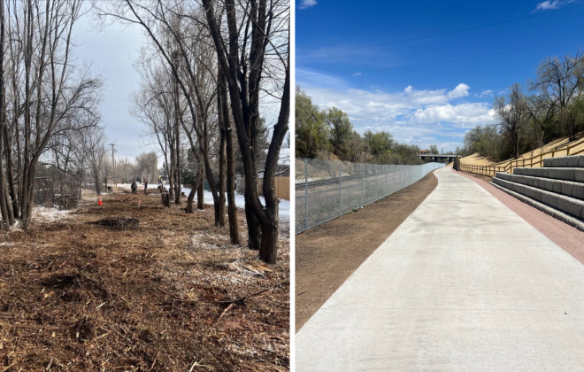 A side-by-side comparison of Rock Island Trail before and after improvements.