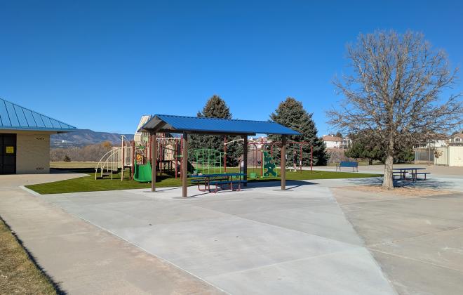 A new playground structure at Rampart Community Park.