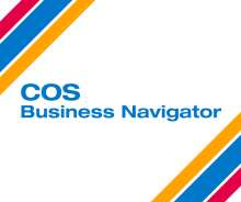 A graphic that reads "COS Business Navigator" with the Olympic city colors.